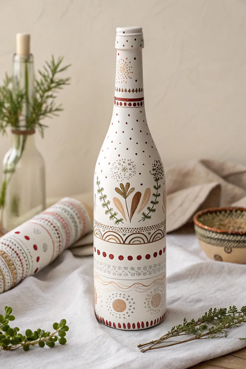 Unleash your creativity with playful patterns: a wine bottle that's a work of art.