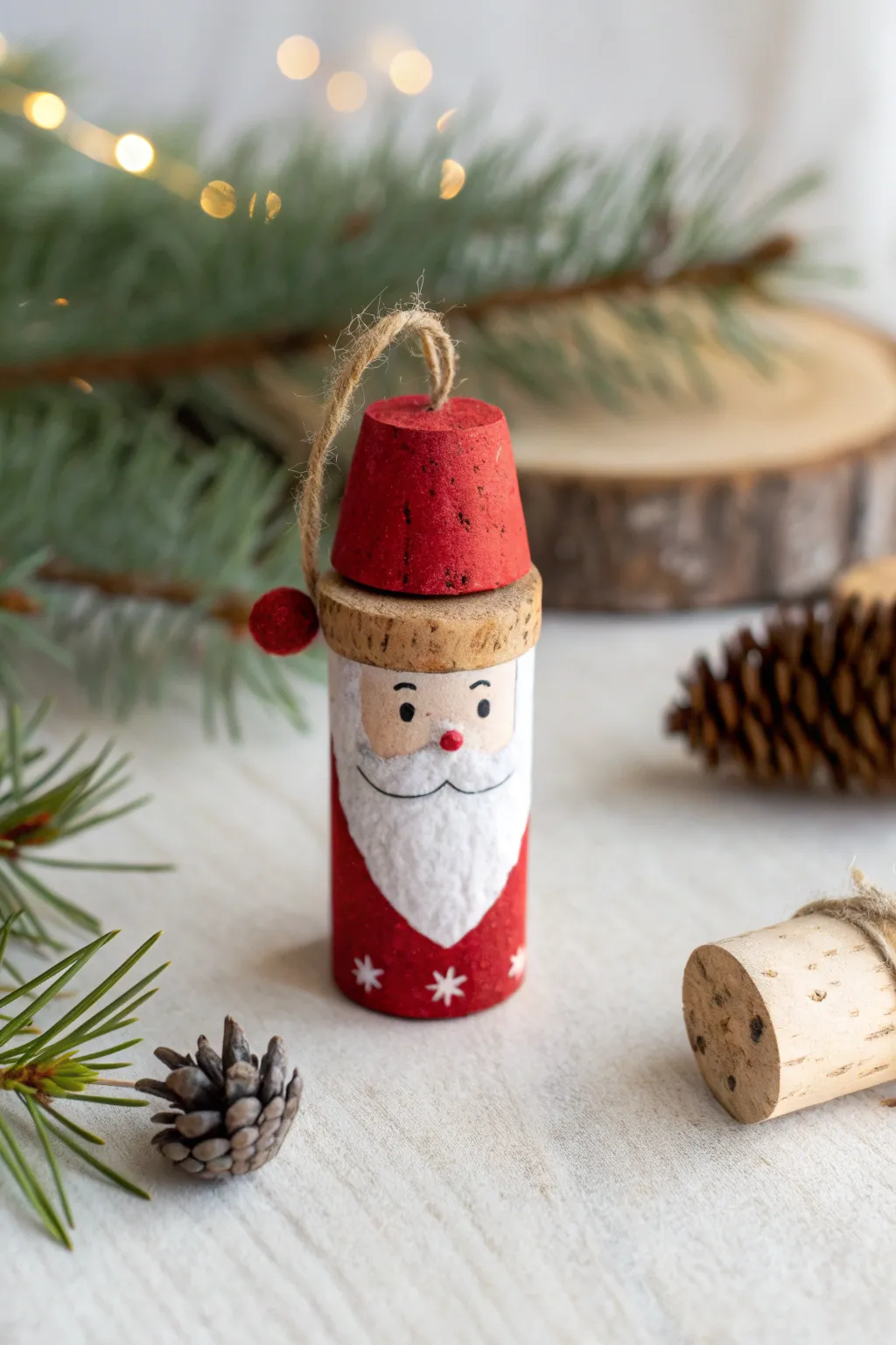 Bring festive cheer with a handcrafted Corky Santa Claus ornament!