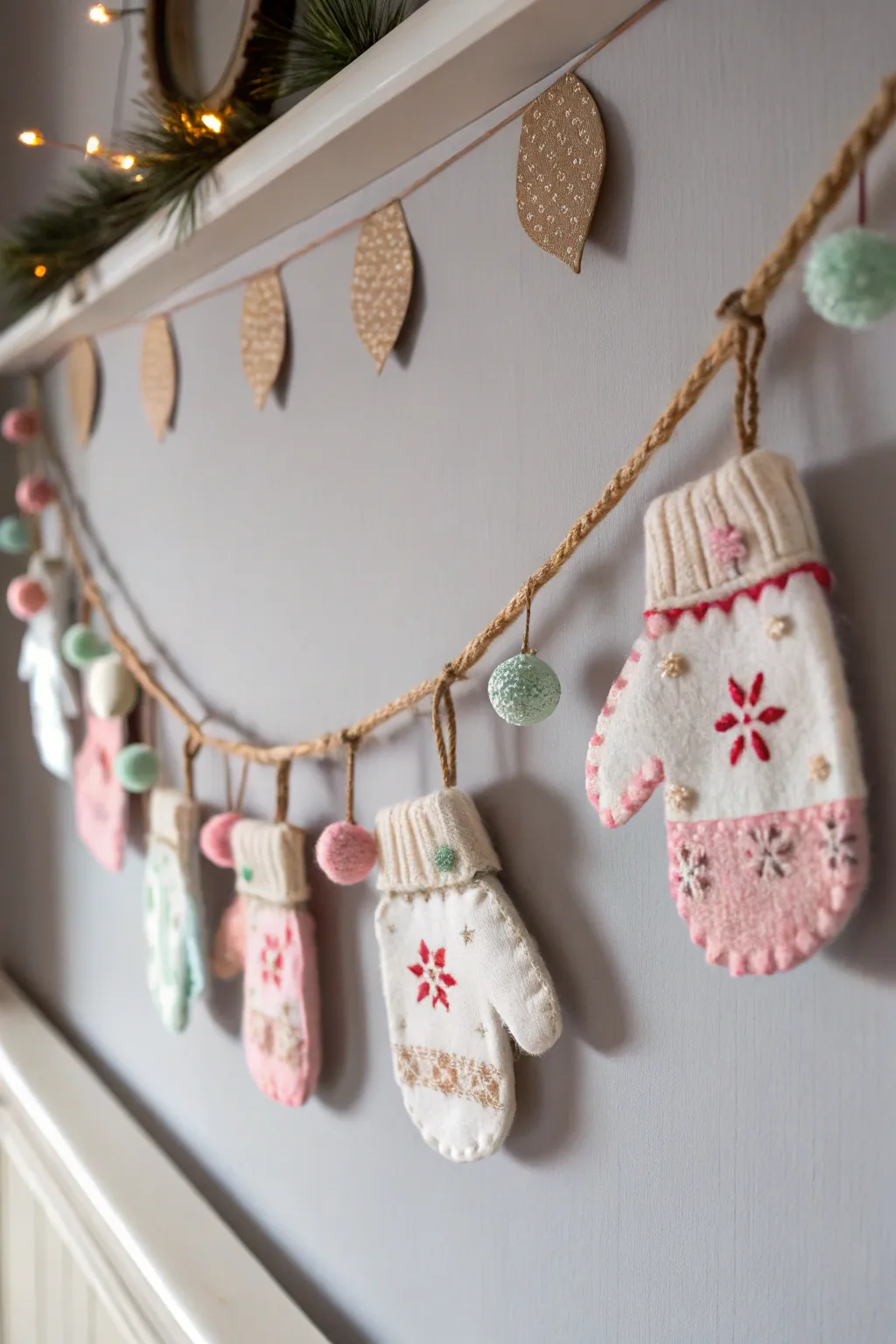 Craft your winter wonderland with a charming mitten garland that brings warmth and creativity to your home.