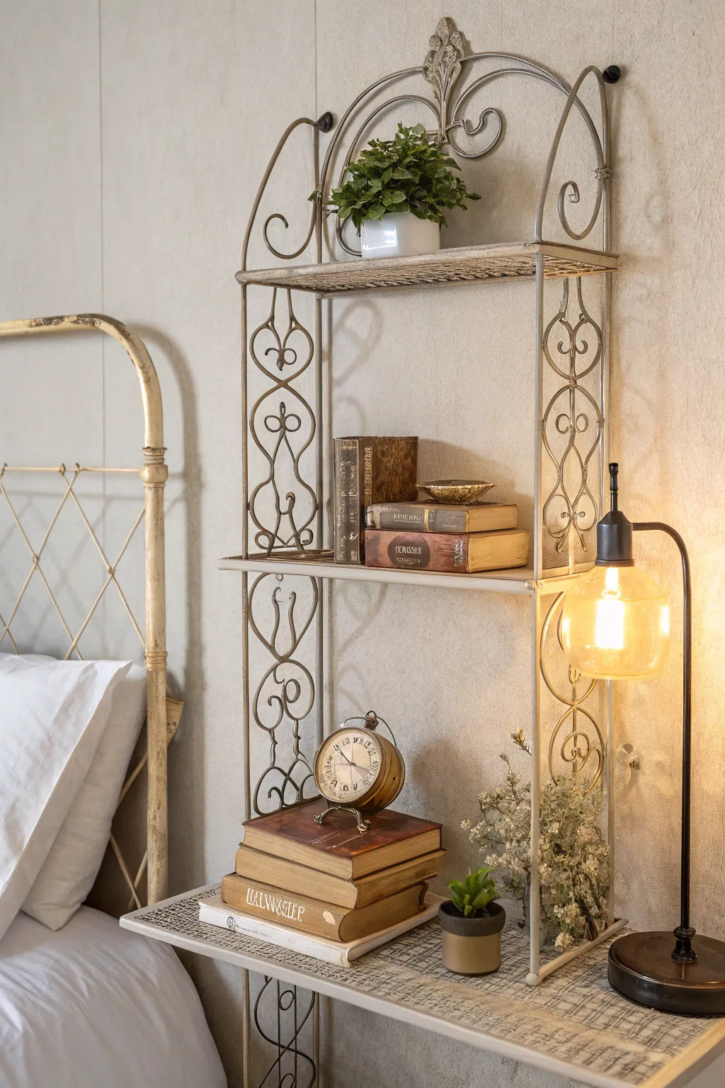 Transform your bedroom into a haven of elegance and functionality with a handcrafted wire shelf—where style meets convenience.
