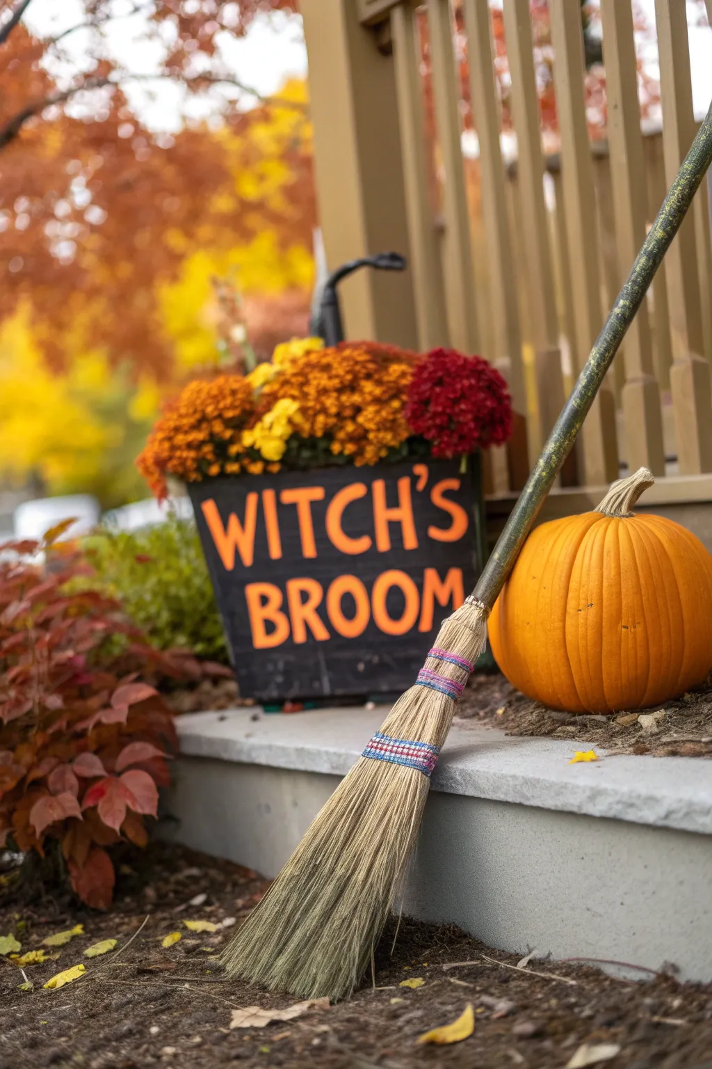 Personalize your decor with a customized message on your witch broom.