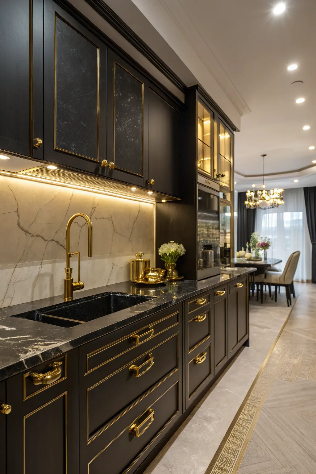 Gold accents add luxury and magic to the kitchen.
