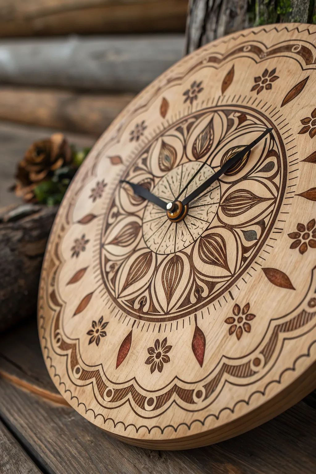Time meets artistry: Discover the elegance of handcrafted wood-burned wall clocks.
