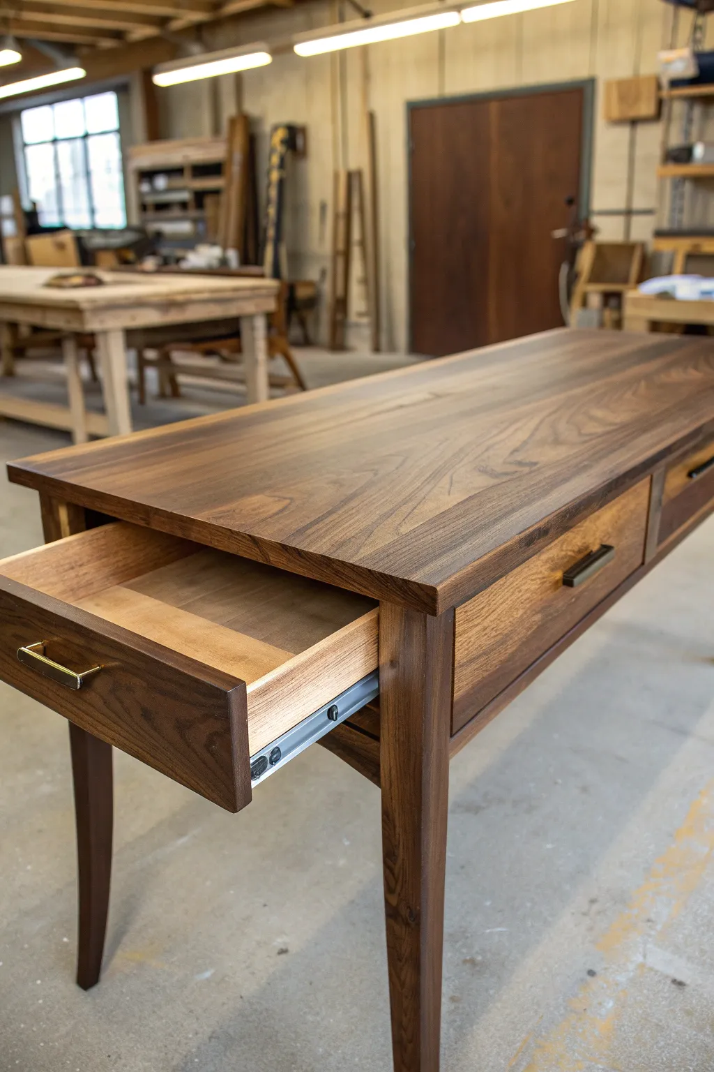 Unlock the secrets of craftsmanship with this stunning wooden desk, featuring a hidden compartment for your most treasured items.