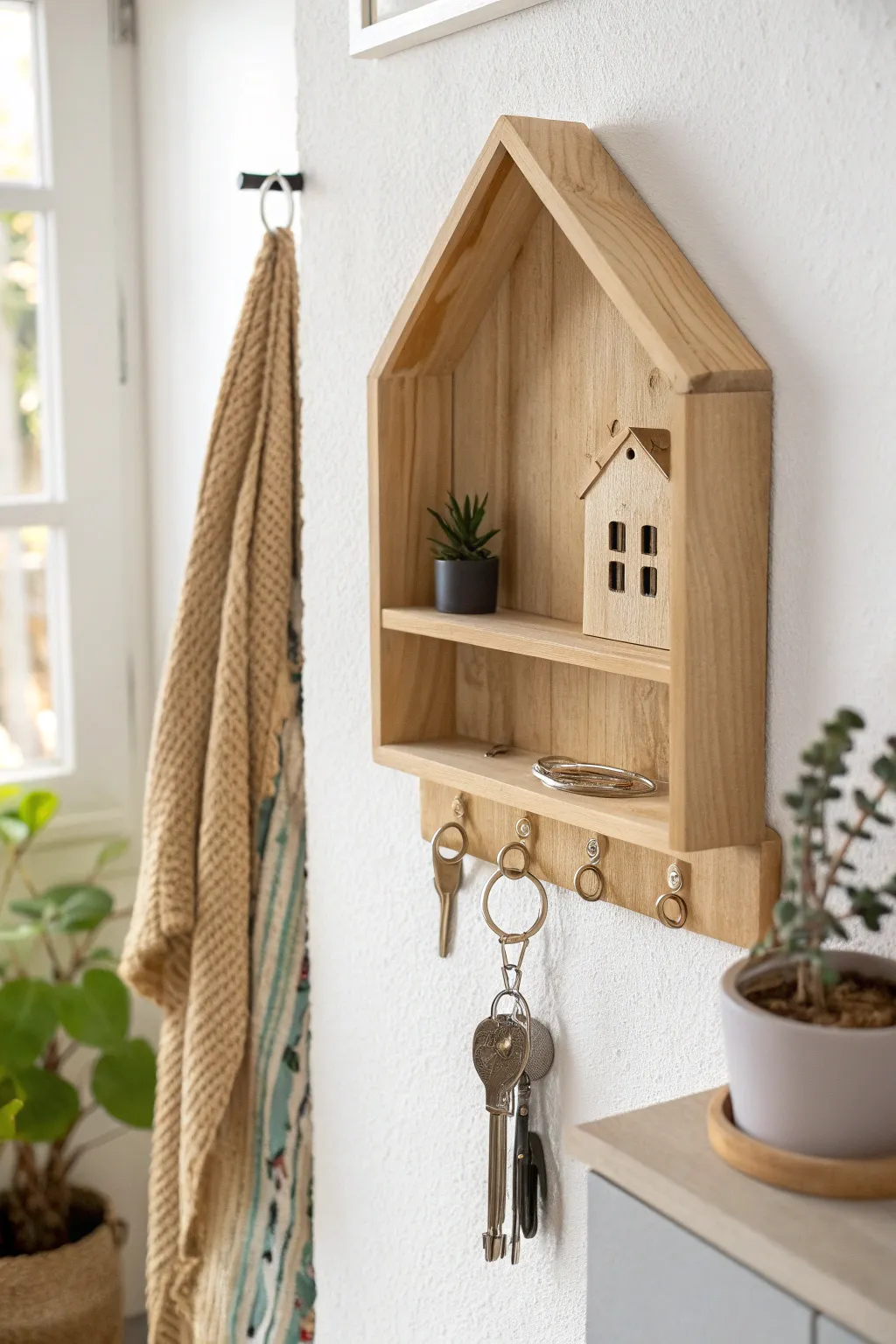Add a touch of charm and functionality to your entryway with this delightful wooden key holder.