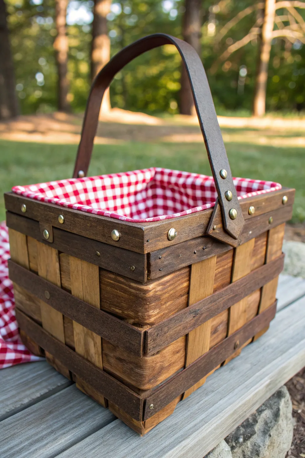 Elevate your picnic game with this handcrafted wooden crate basket. A perfect blend of rustic charm and outdoor elegance.