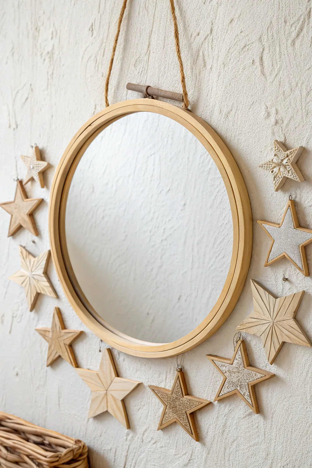 Transform your hallway with a celestial touch: Wooden stars add a simple, elegant update to any mirror.