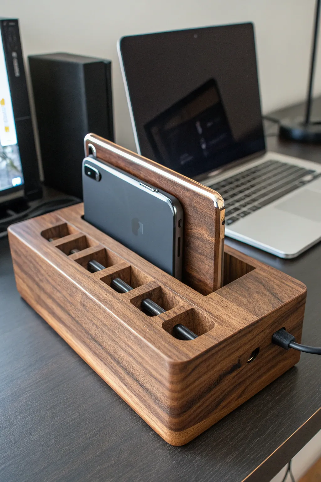 Elevate your workspace with a handcrafted wooden charging station—where functionality meets fine craftsmanship.
