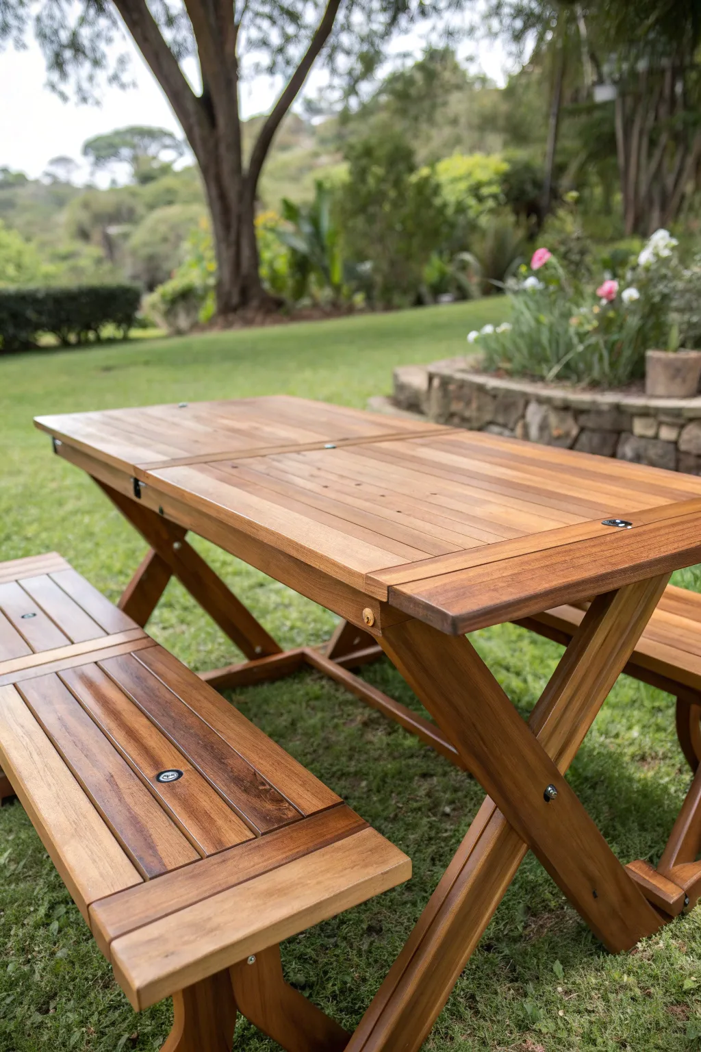 Experience the perfect blend of style and function with this exquisite foldable picnic table.