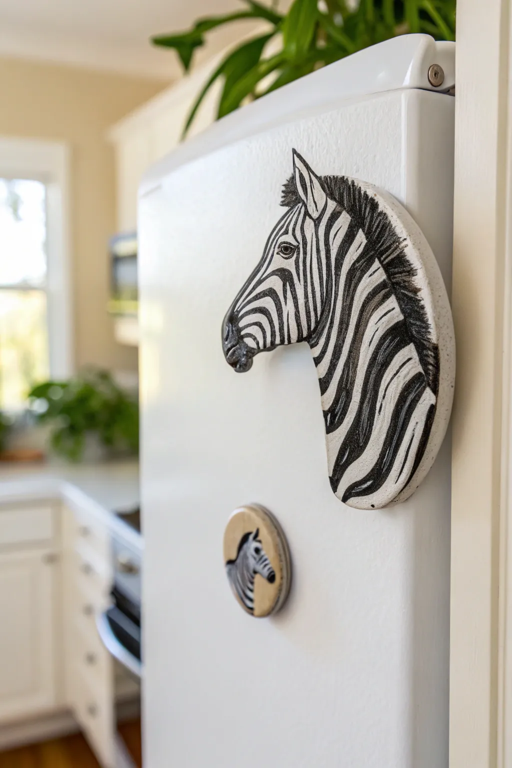 Add a touch of wild elegance to your kitchen with these adorable zebra-patterned bottle cap magnets, a playful and eco-friendly craft for kids!