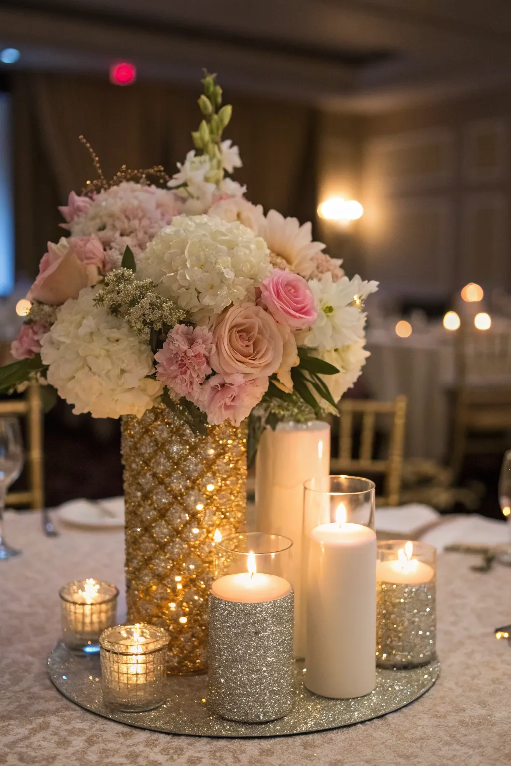 A glittering centerpiece that adds sparkle and excitement to the celebration.