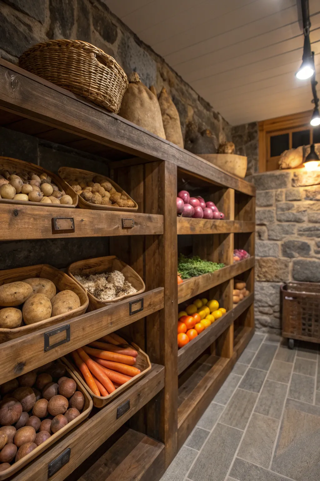 Transform your basement corner into a practical and beautiful root cellar, where craftsmanship meets functionality.