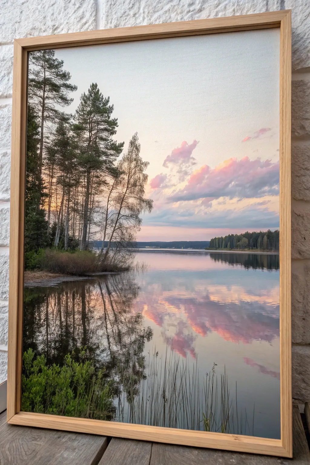Find serenity in reflective water scenes, where nature's beauty is mirrored in every brushstroke.