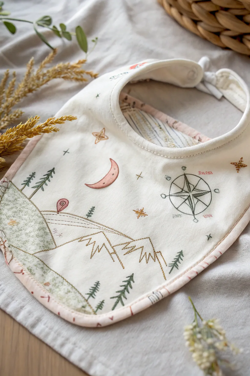 Let your little one's journey begin with this beautifully crafted adventure-themed bib, where simplicity meets curiosity.