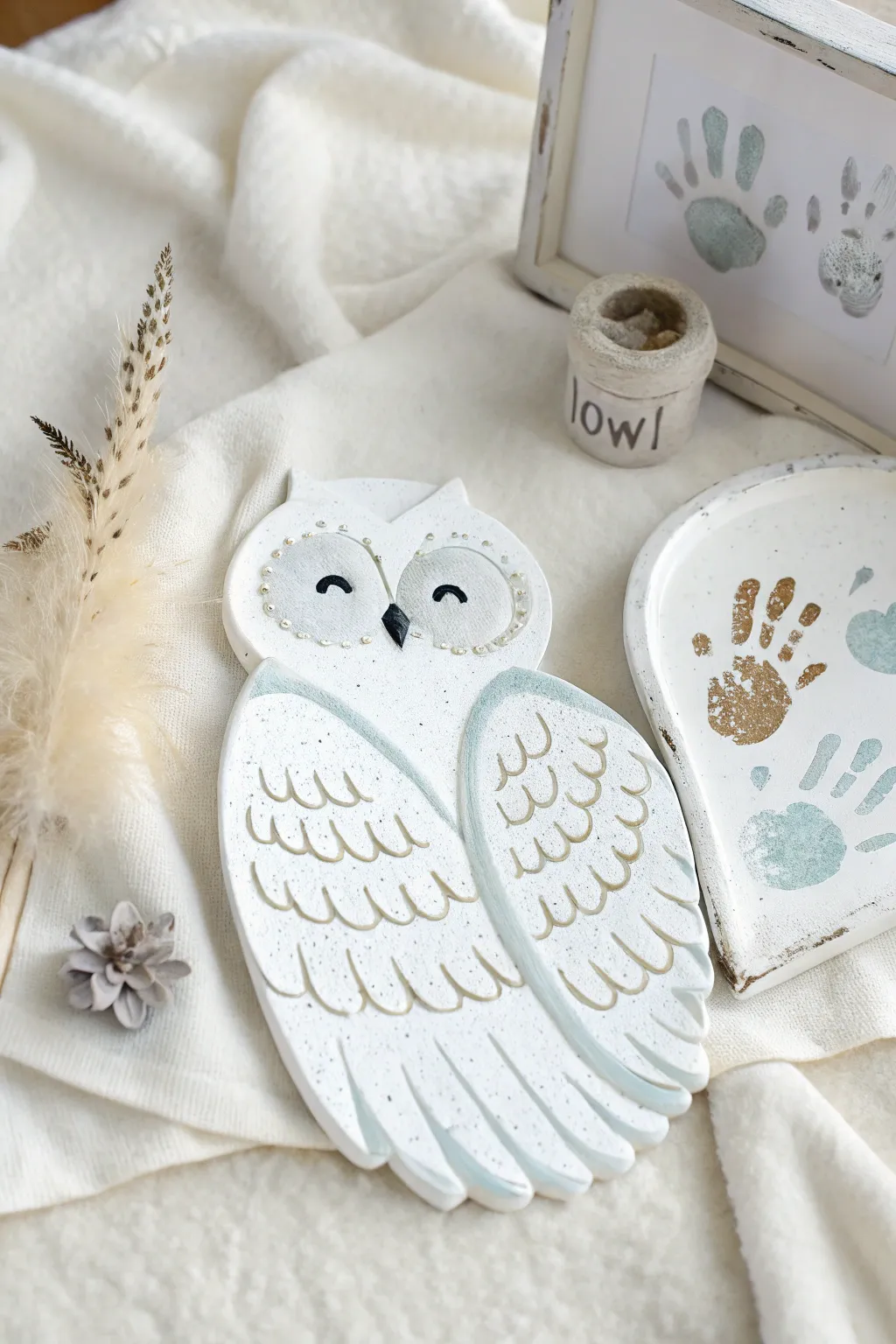 Capture the magic of winter with this enchanting snowy owl handprint art—perfect for a cozy, minimalist holiday craft!