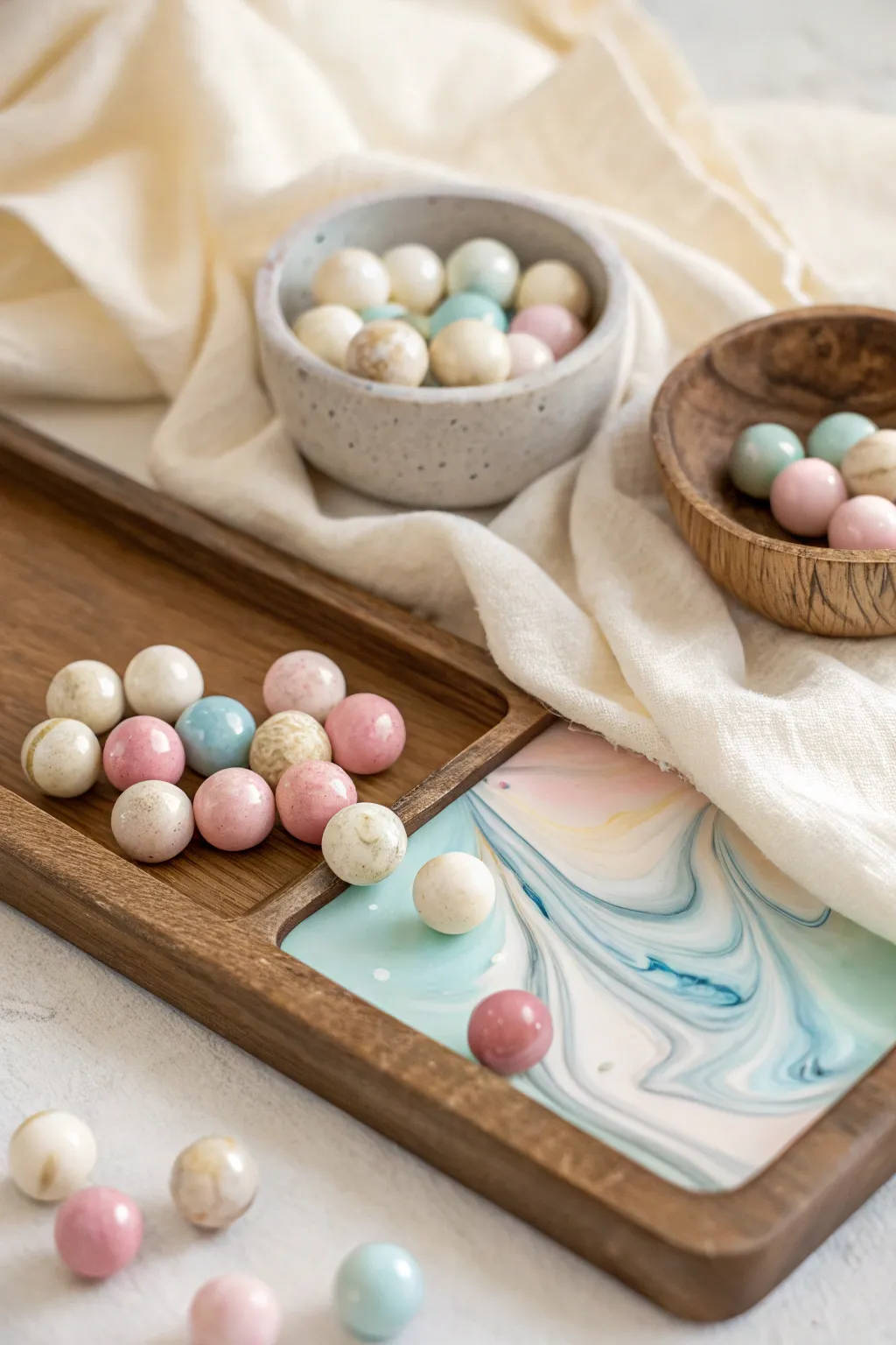 Unleash creativity with marbles and paint—where movement meets color in a minimalist wonder.