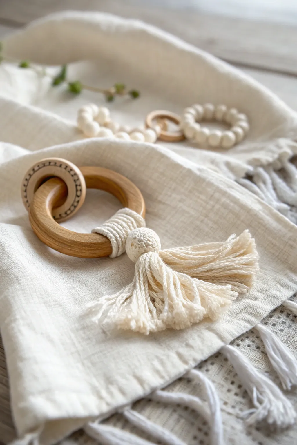 Elegant and eco-friendly, this handcrafted teething ring is the perfect blend of safety and style for your little one.