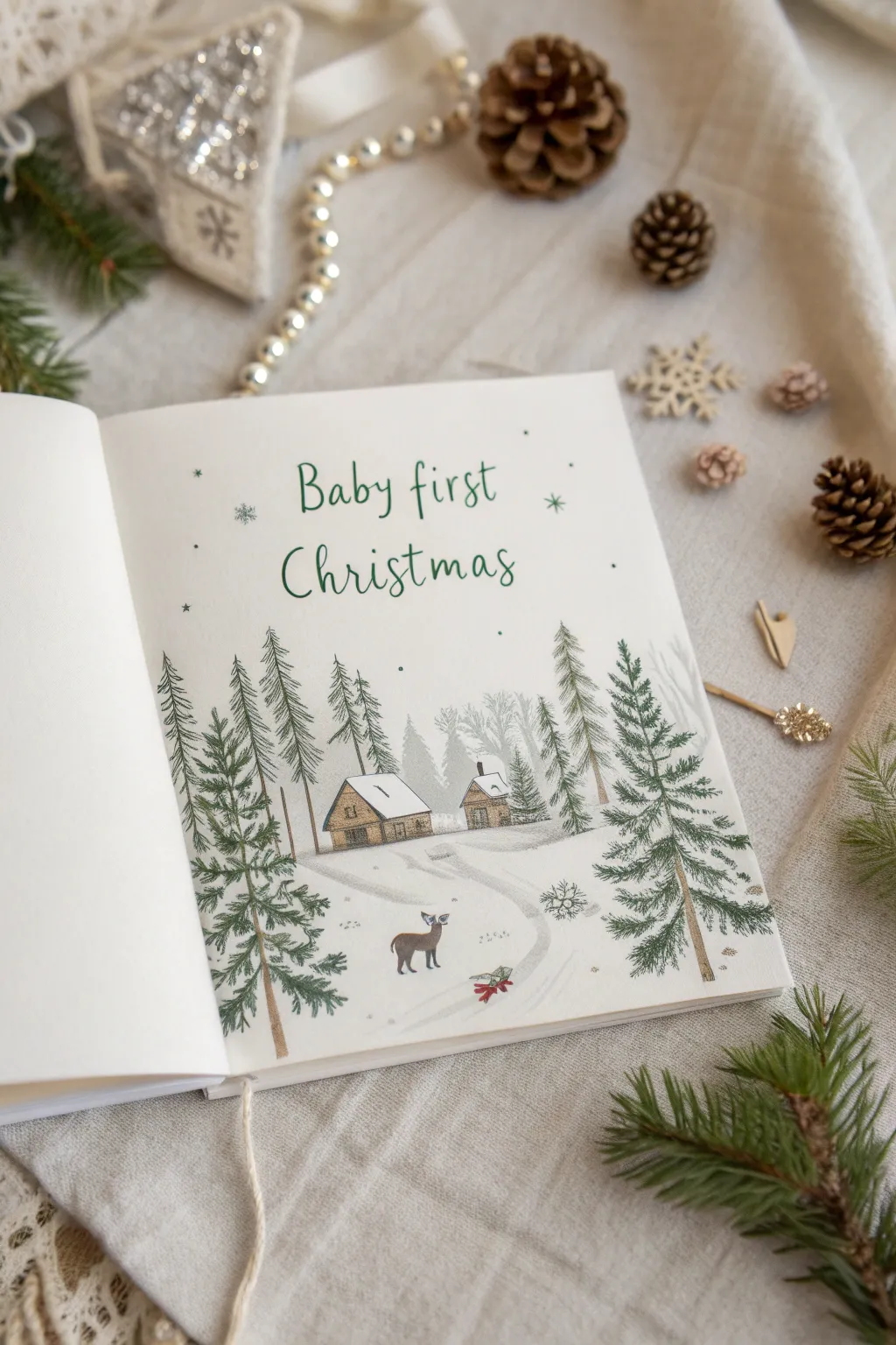 Capture the magic of your baby's first Christmas with a storybook-inspired card, blending minimalism and boho charm.