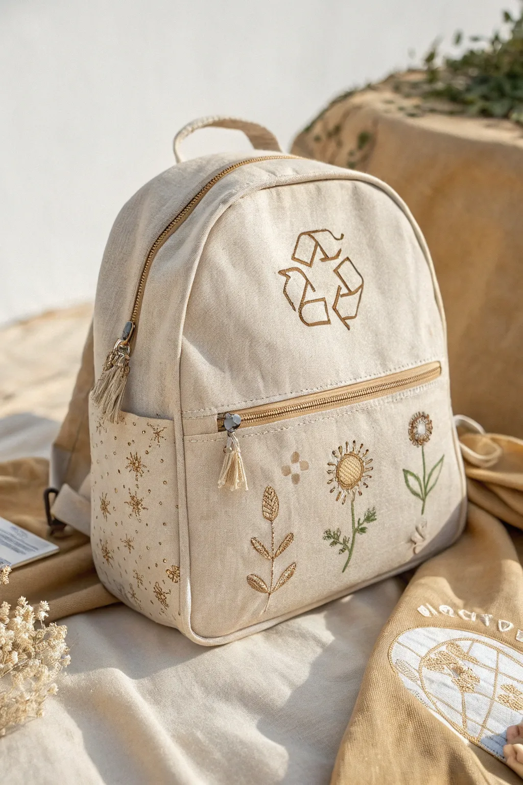 Embrace sustainability with style: Hand-embroidered eco-friendly motifs for the conscious traveler.