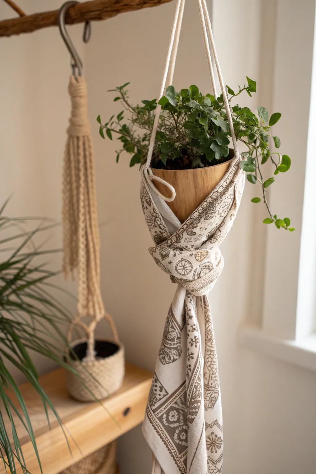 Elevate your greenery with a chic bandana plant hanger—where simplicity meets artistry.
