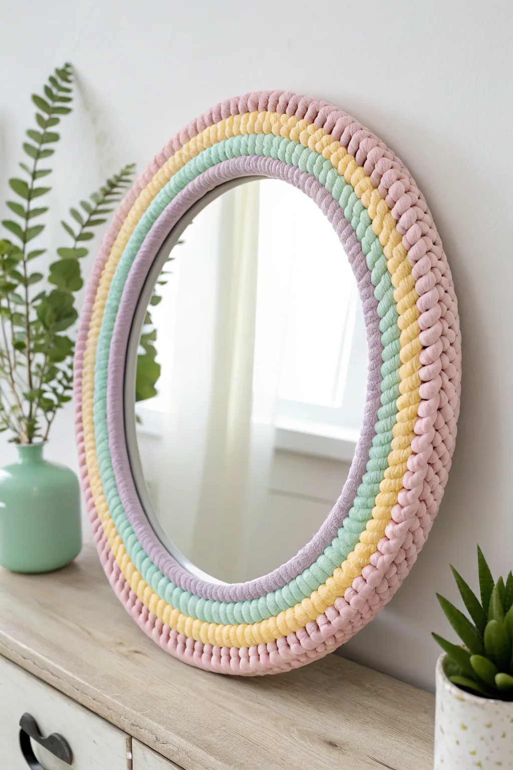 Brighten your space with this rainbow-edged masterpiece. Perfect for adding a splash of color and charm!