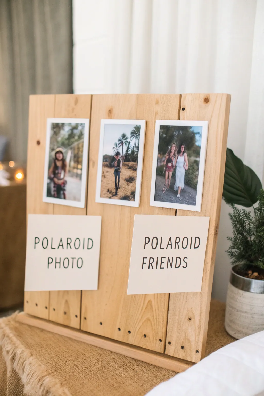 Capture the joy of spontaneous moments with a chic Polaroid display.
