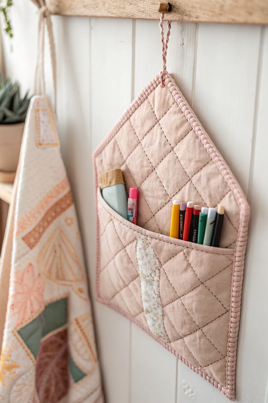 Stylish and functional: Quilted pockets for your markers, blending art and organization.