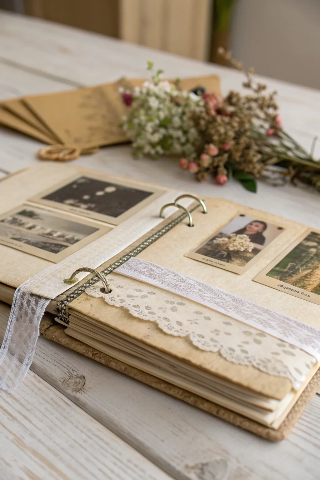 Embrace the timeless elegance of vintage vibes in your scrapbook.