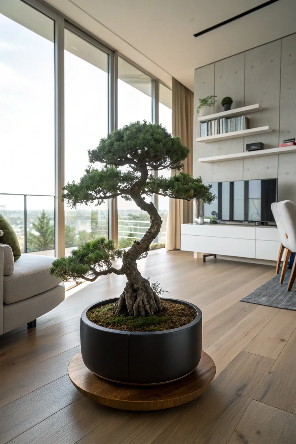 Bonsai on a rotating stand for a dynamic display