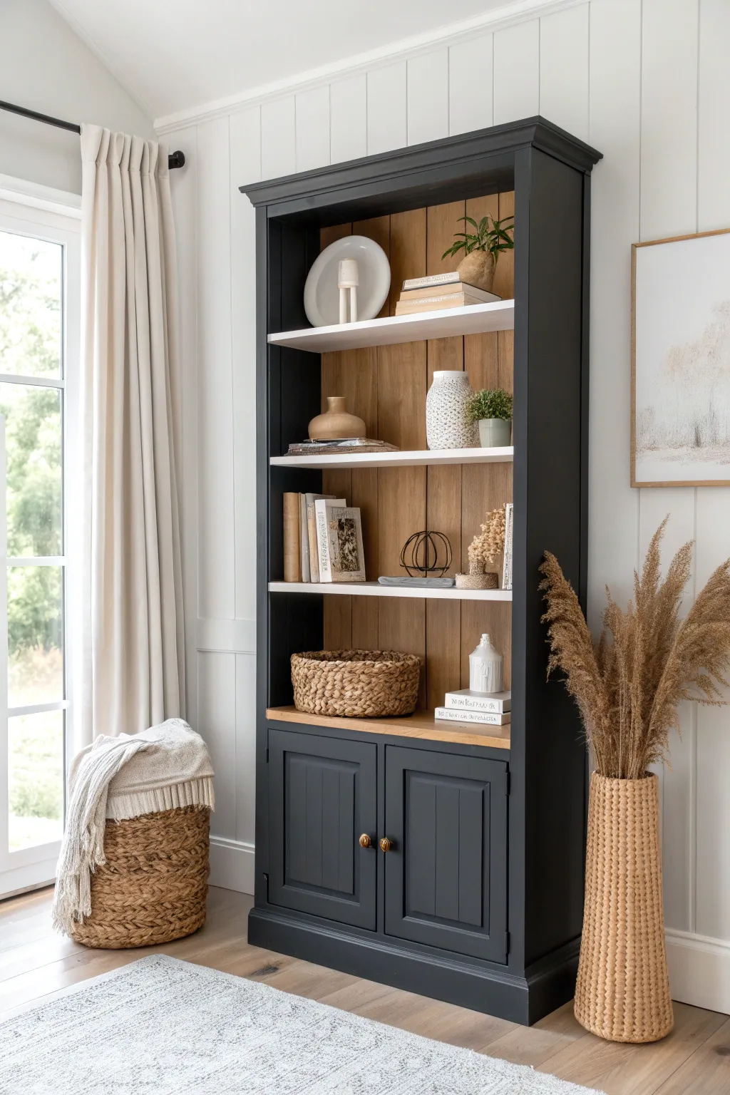 Transform your bookshelf with a rich, dark back panel for an elegant, minimalist touch that highlights your decor.