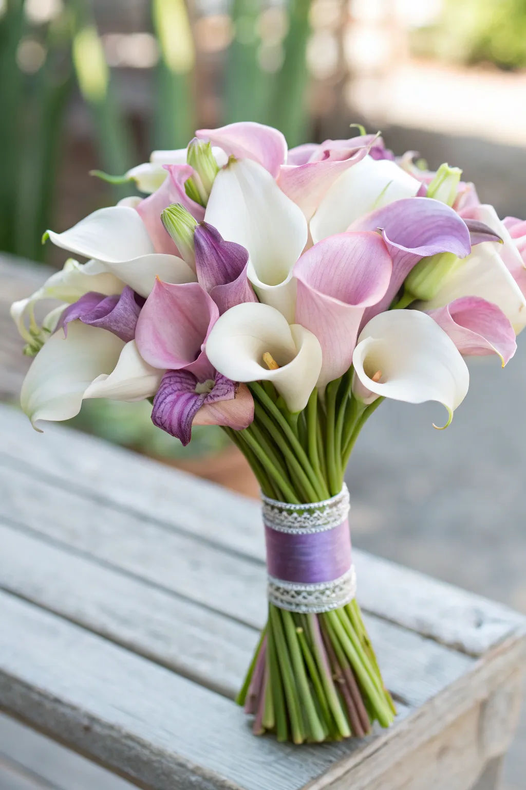Playful pastels with a light-hearted calla lily bouquet.