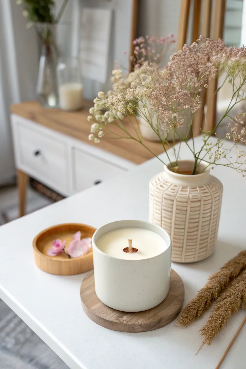 Elevate your candle making studio with seasonal blossoms for a fresh and inviting atmosphere.