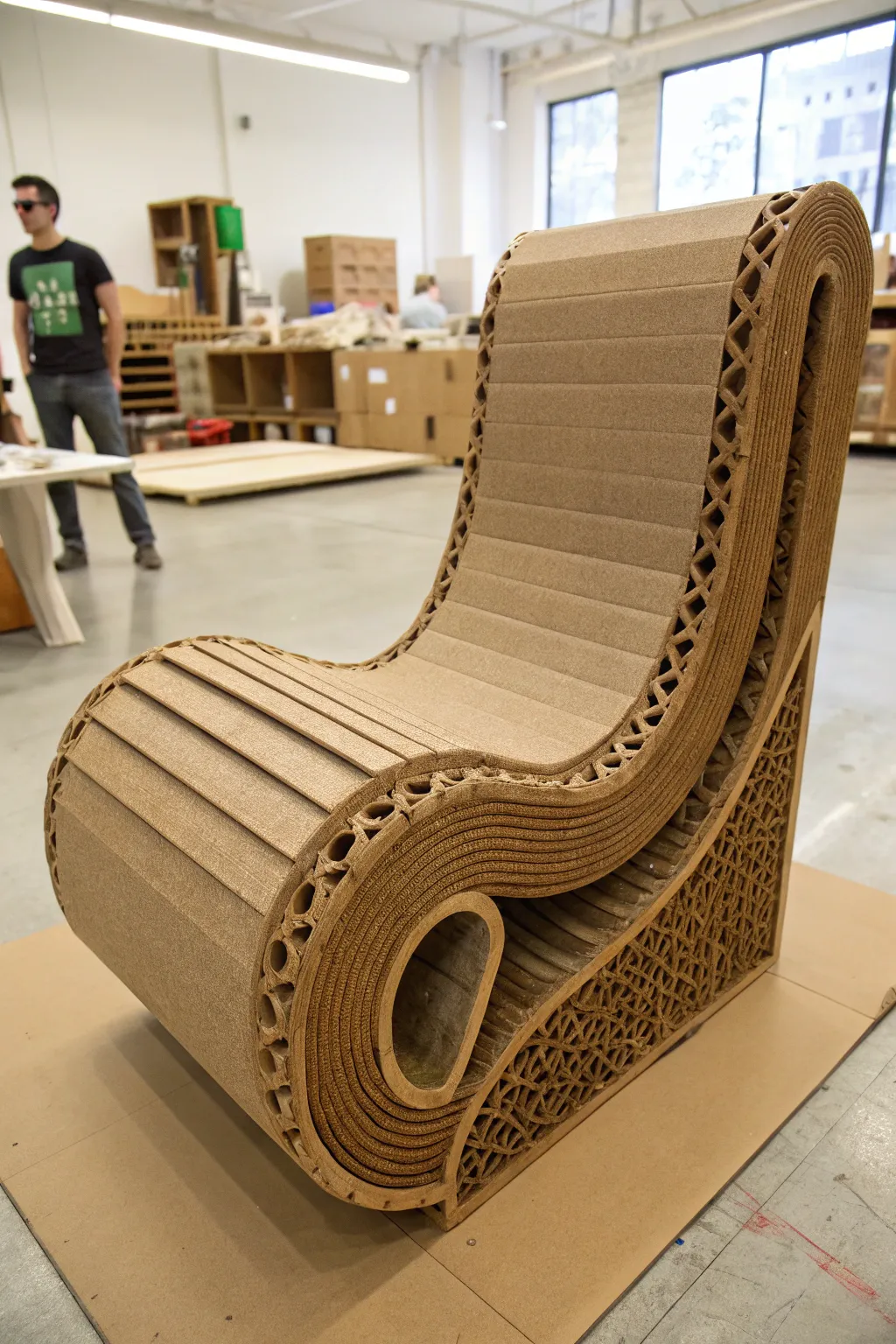 Discover unexpected comfort and style with this expertly crafted cardboard chair.