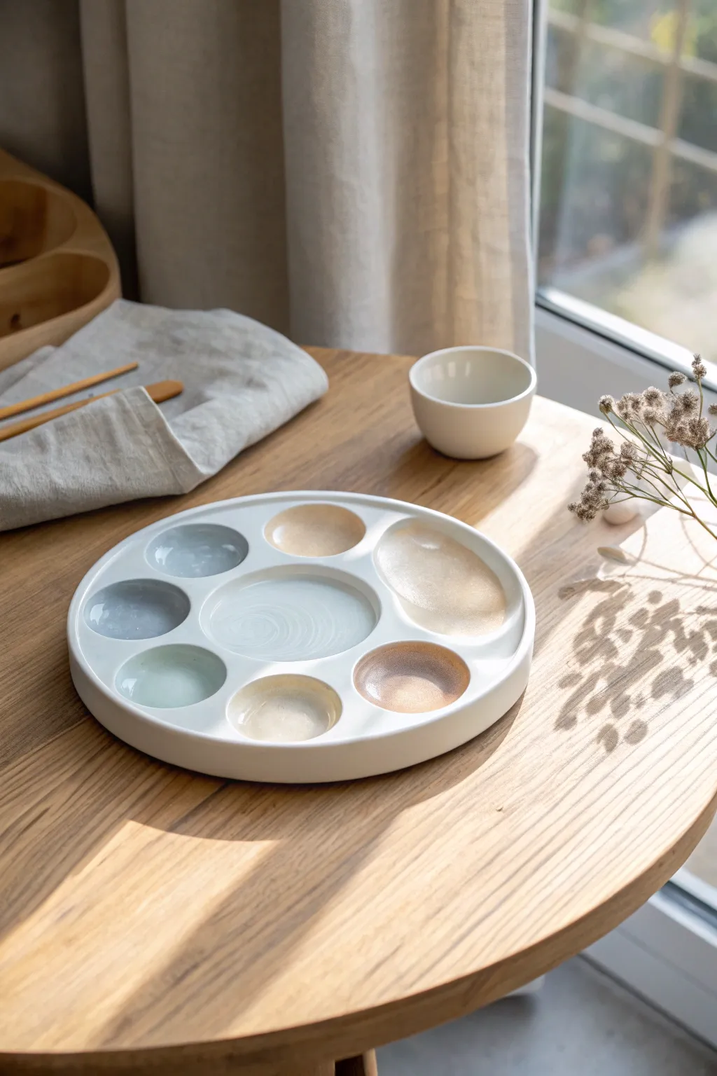 Find inspiration in simplicity with this minimalist ceramic paint palette—your gateway to calm, uncluttered creativity.