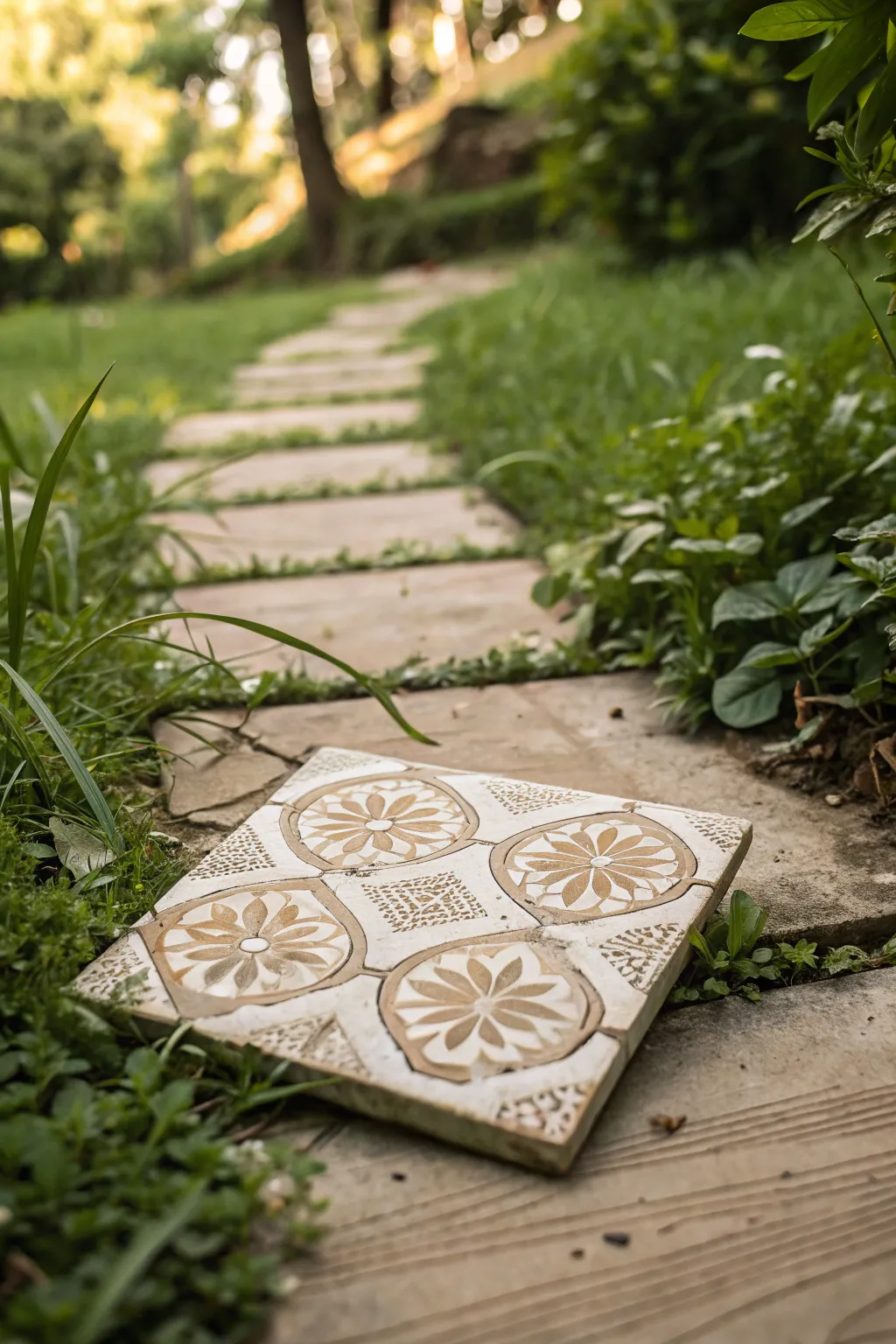 Elevate your garden path with the charm of handcrafted ceramic tiles.