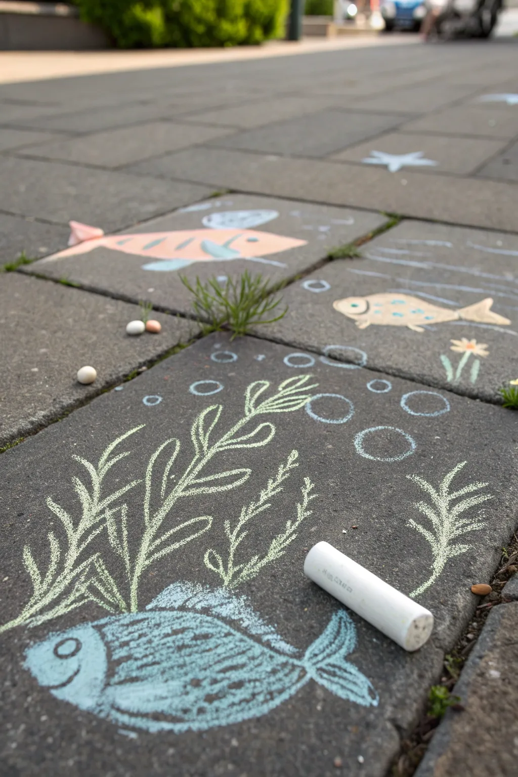 Dive into creativity with a charming sidewalk ocean scene!