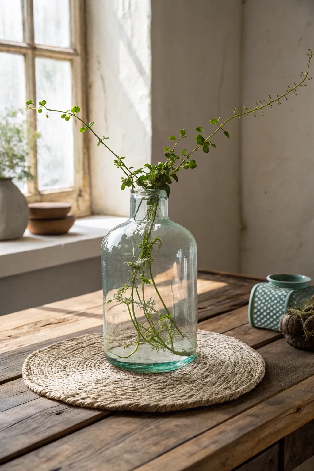 Witness the beauty of growth with recycled glass jars – a perfect blend of minimalism and nature in your home.
