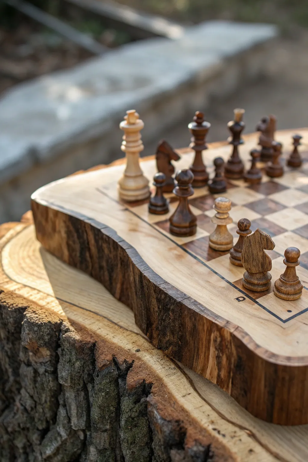 Experience the art of strategy with a chess board that celebrates nature's raw beauty and expert craftsmanship.