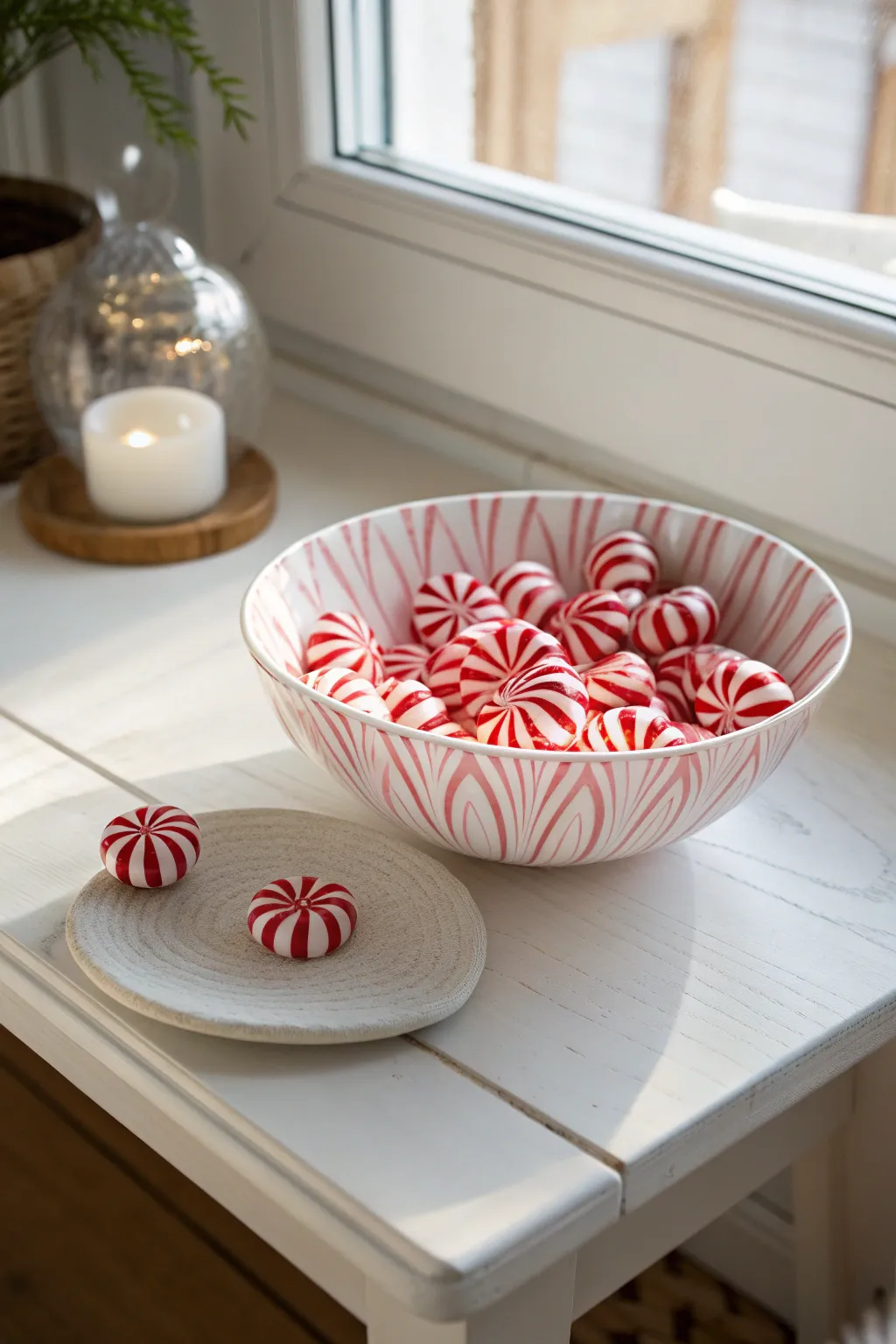 Elevate your holiday décor with this stunning DIY peppermint candy bowl, blending festive charm with minimalist elegance.