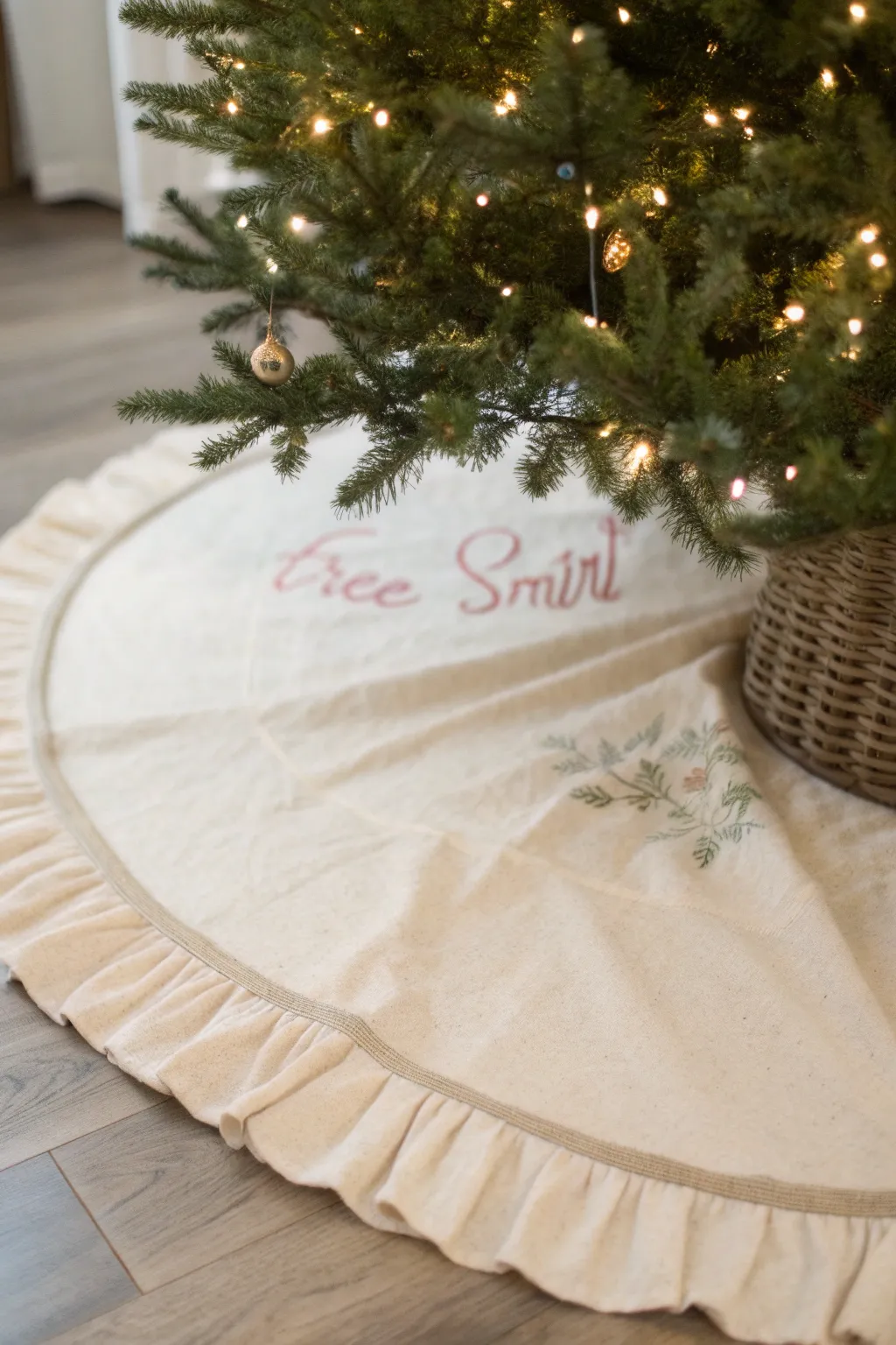 Add a personal touch to your holiday decor with a handcrafted, personalized tree skirt, where elegance meets simplicity.