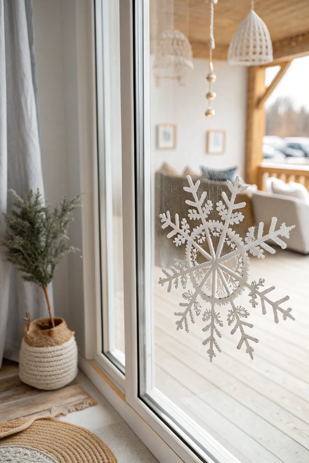 Transform your space with the enchanting simplicity of snowflake window clings this Christmas.