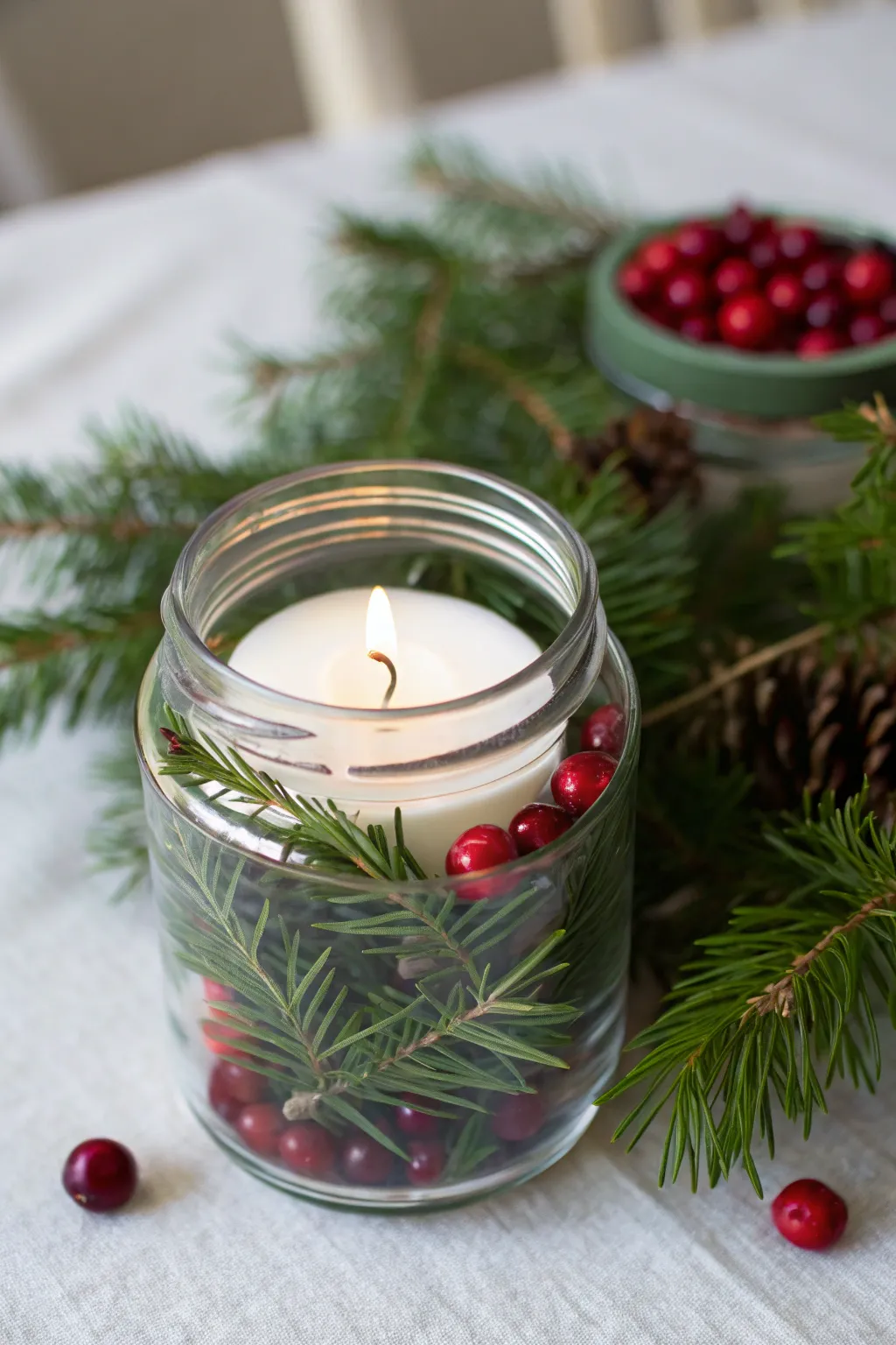 Embrace the holiday spirit with this elegant, handcrafted glass jar candle holder, blending minimalist Scandinavian style with boho warmth.