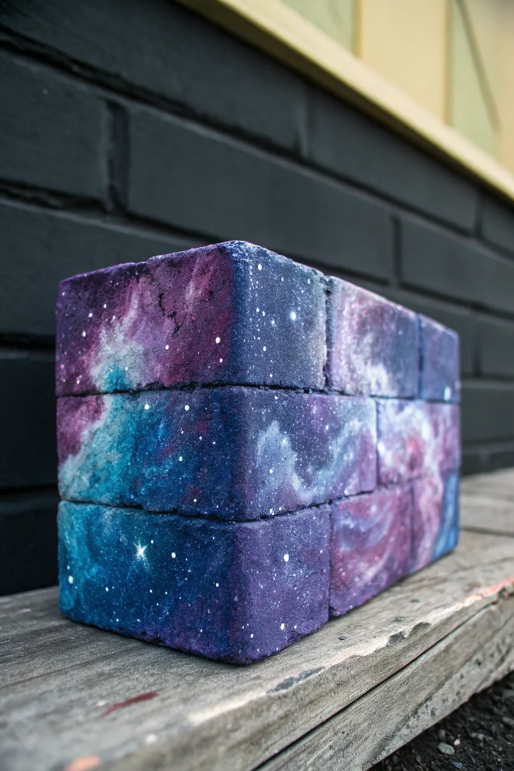 Transform your space with a cosmic touch: a stunning galaxy-painted cinder block for the artisan at heart.