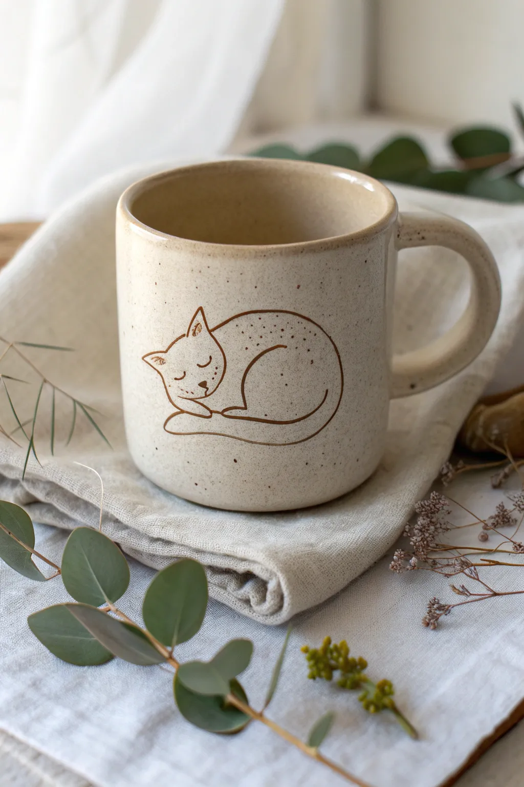 Embrace cozy moments with this adorable curled-up cat mug, perfect for a touch of warmth on chilly days.