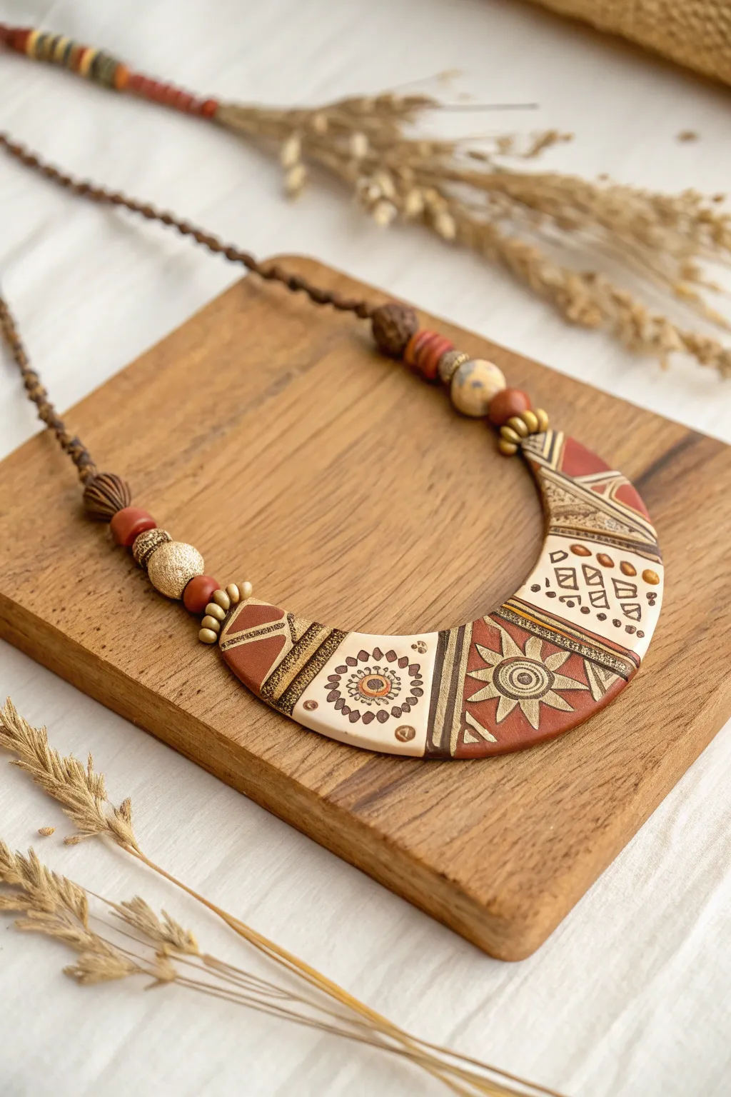 Celebrate cultural fusion with a handcrafted clay necklace that speaks volumes in simplicity and elegance.