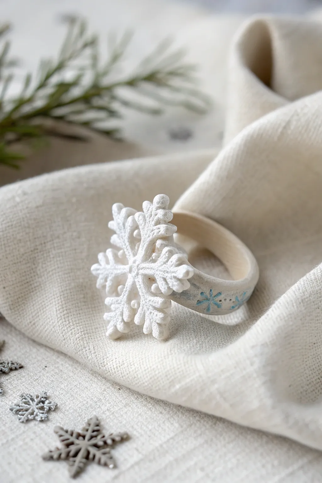 Embrace the season with this exquisite snowflake clay ring, where minimalist design meets winter's charm.