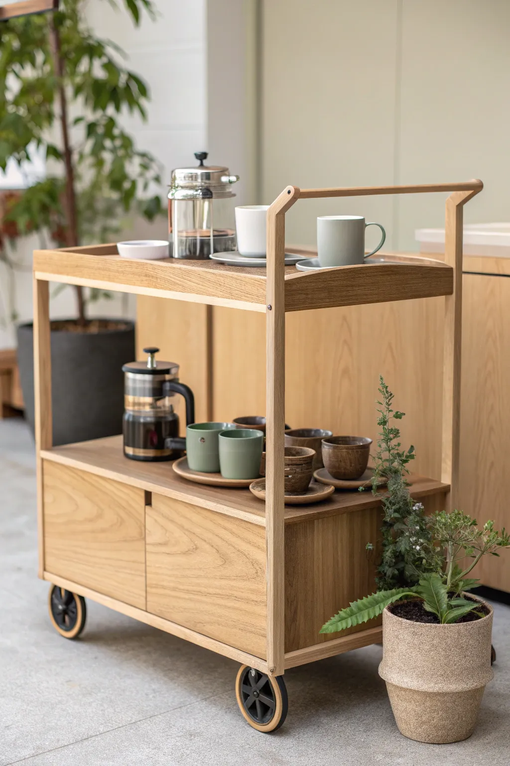 Elevate your coffee experience with this charming mobile coffee station, perfect for any cozy nook!