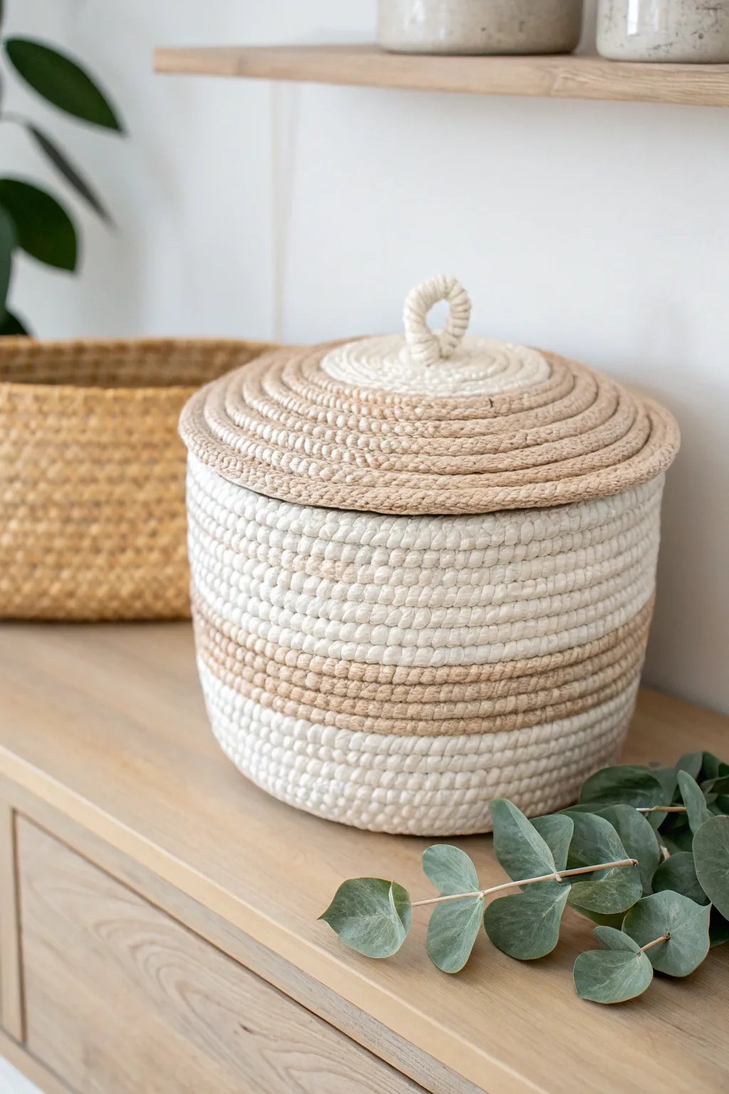 Hide in plain sight: Embrace the art of subtle storage with this elegant coil basket, perfect for a minimalist touch.