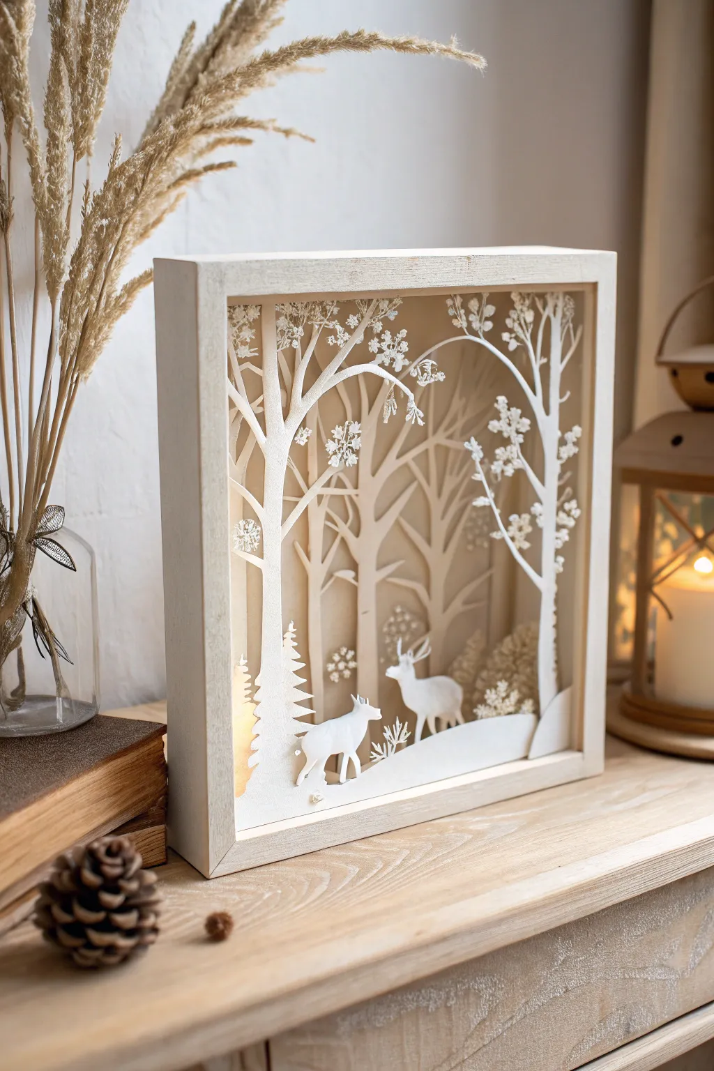 Discover the art of cardboard crafting with this exquisite 3D shadow box that brings nature to life in a minimalist style.