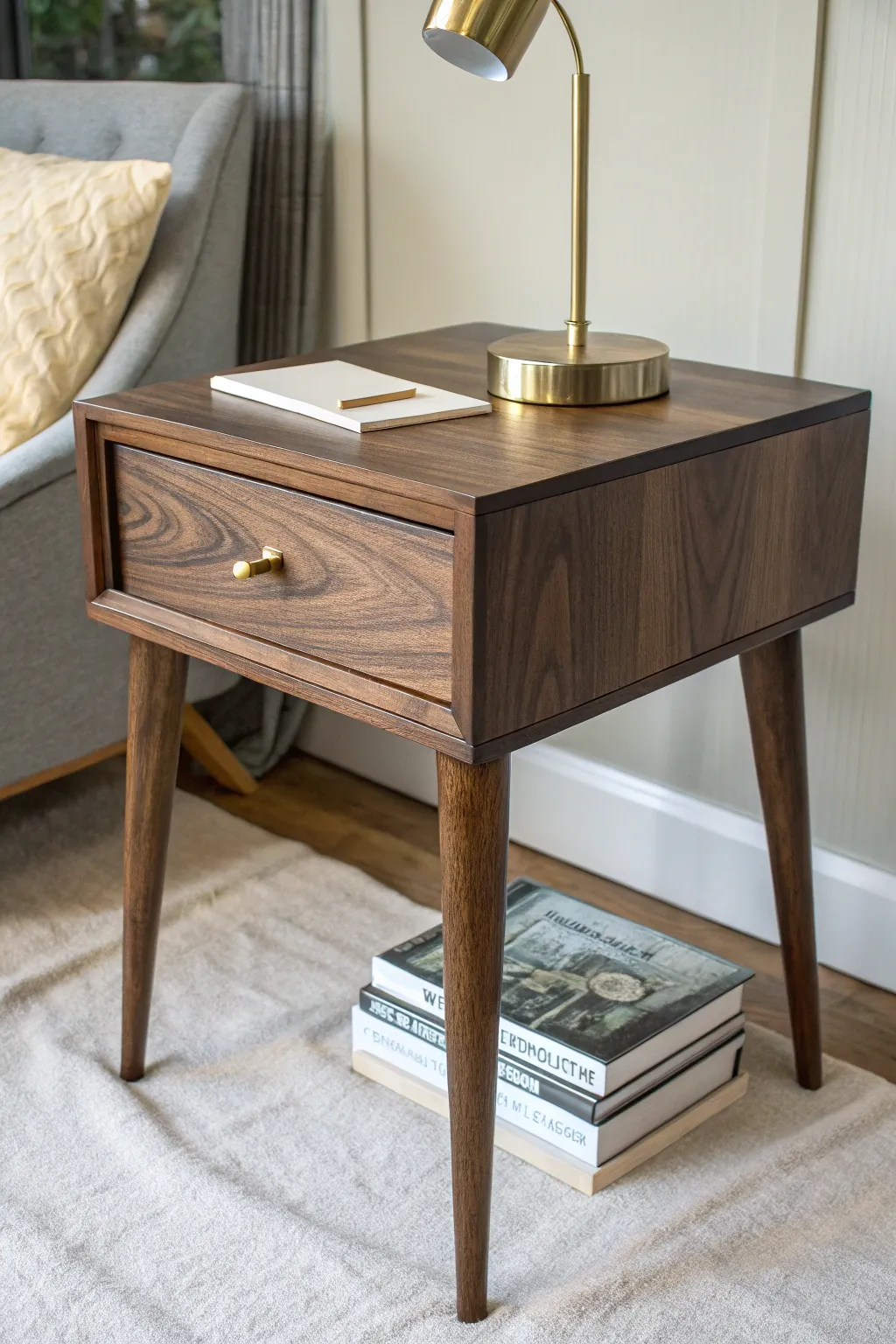 Elevate your bedroom with this masterfully crafted compact bedside table, where style meets functionality.